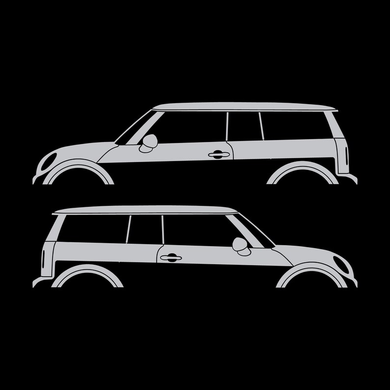 Set Of 2 Car Silhouette Decal Stickers For Mini Clubman R55 - 1st Gen 2007-14 Silver