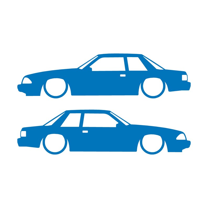 Juego de 2 pegatinas con silueta de coche rebajado para Ford Mustang Fox Body Notchback 1987-93 Sky Blue