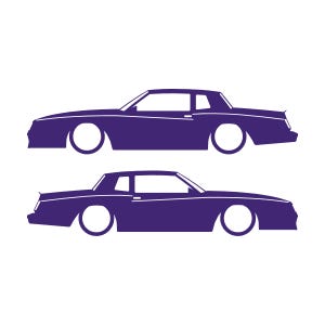 Set mit 2 Auto-Silhouette-Aufklebern für Chevrolet Monte Carlo SS 4. Generation Outline V2 Coupé Lila