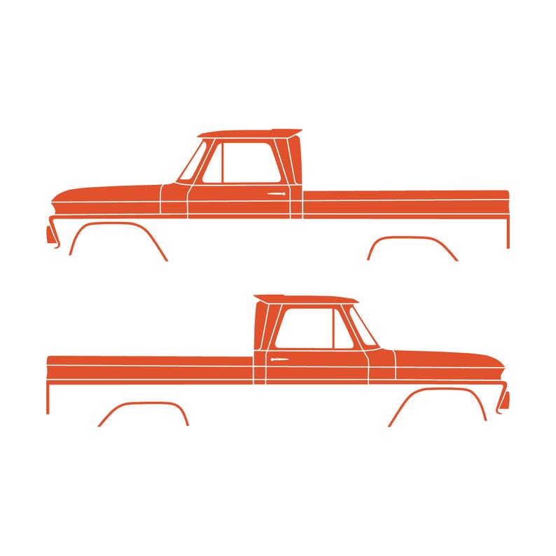 Set van 2 autosilhouet-stickers voor Chevrolet C10 1e generatie korte laadbak 1964-66 Oranje