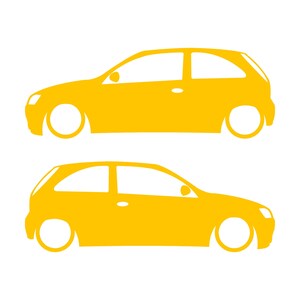 Juego de 2 pegatinas con silueta de coche para Opel Corsa A y Vauxhall Nova Hatchback de 3 puertas. Amarillo