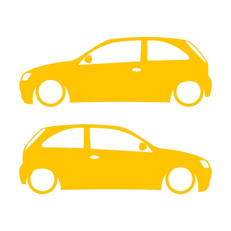 Juego de 2 pegatinas con silueta de coche para Opel Corsa A y Vauxhall Nova Hatchback de 3 puertas. Amarillo