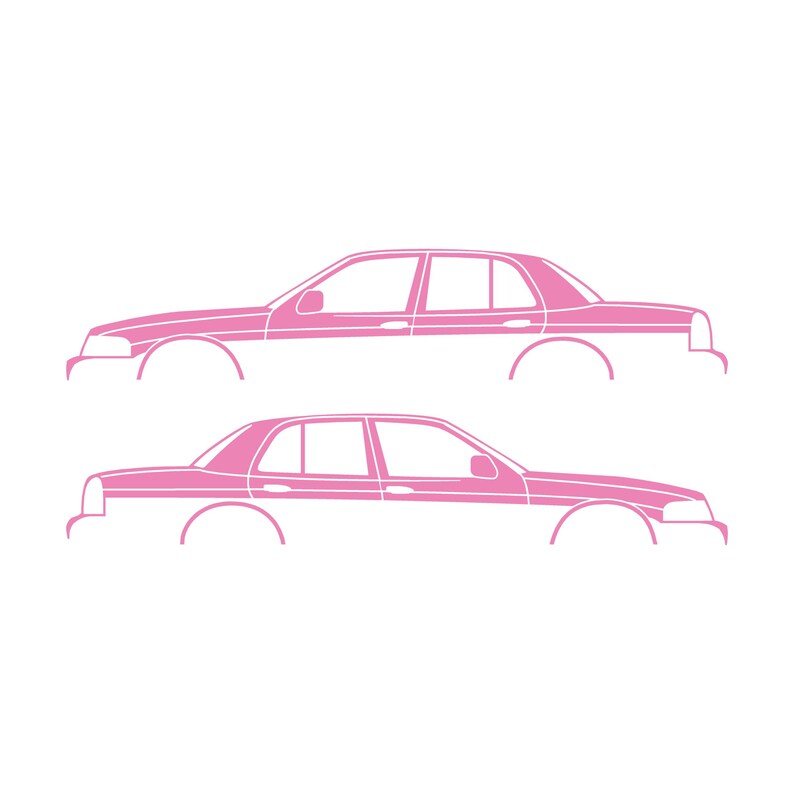 Juego de 2 pegatinas con silueta de coche para Ford Crown Victoria de 2.ª generación Soft Pink