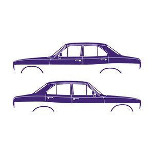 Set med 2 silhuettdekaler för Ford Escort Mk1 2-dörrars Sedan Coupé Lila