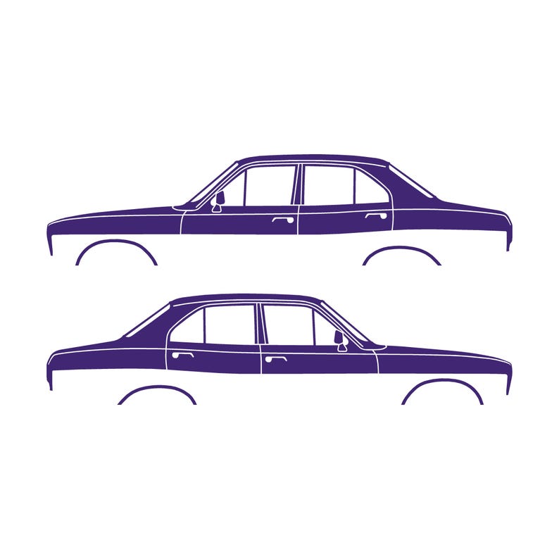 Set med 2 silhuettdekaler för Ford Escort Mk1 2-dörrars Sedan Coupé Lila