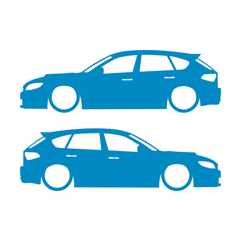 Conjunto de 2 adesivos com silhueta de carro rebaixado para Subaru Impreza WRX STI 3ª geração Hatchback GH Light Blue