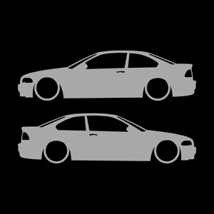 Set van 2 verlaagde autosilhouet-stickers voor BMW E46 3-serie coupé (pre-facelift). Light Grey