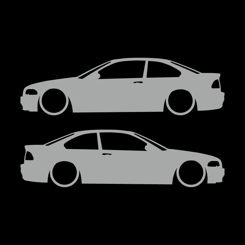 Set van 2 verlaagde autosilhouet-stickers voor BMW E46 3-serie coupé (pre-facelift). Light Grey