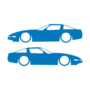 Set Of 2 Lowered Car Silhouette Decal Stickers For Chevrolet Corvette C4 Coupe Sky Blue