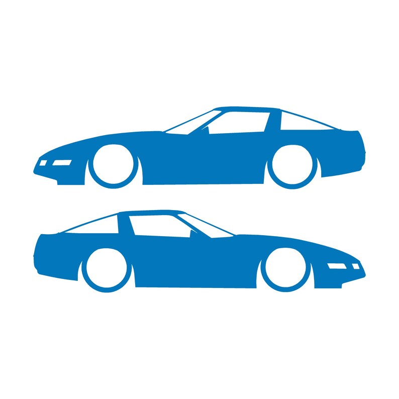 Set Of 2 Lowered Car Silhouette Decal Stickers For Chevrolet Corvette C4 Coupe Sky Blue