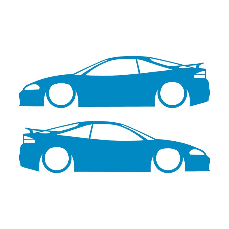 Set Of 2 Lowered Car Silhouette Decal Stickers For Eagle Talon TSi 2G Light Blue