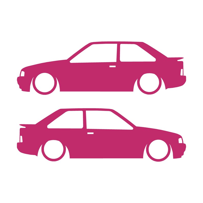 Set Of 2 Car Silhouette Decal Stickers For Ford Escort Mk4 RS Turbo XR3i Pink