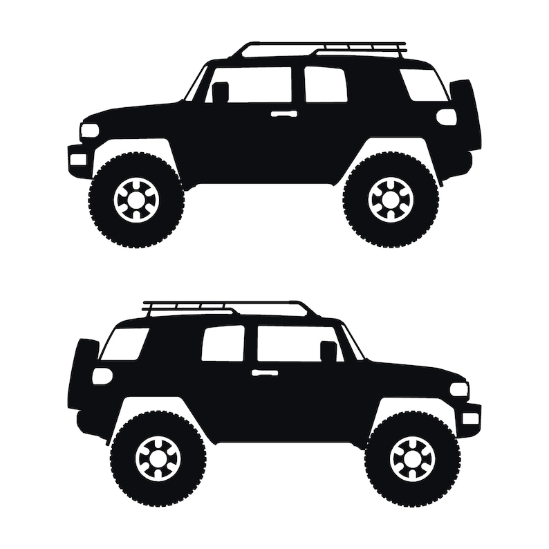 Set Of 2 Lifted Car Silhouette Decal Stickers For Toyota FJ Cruiser Black