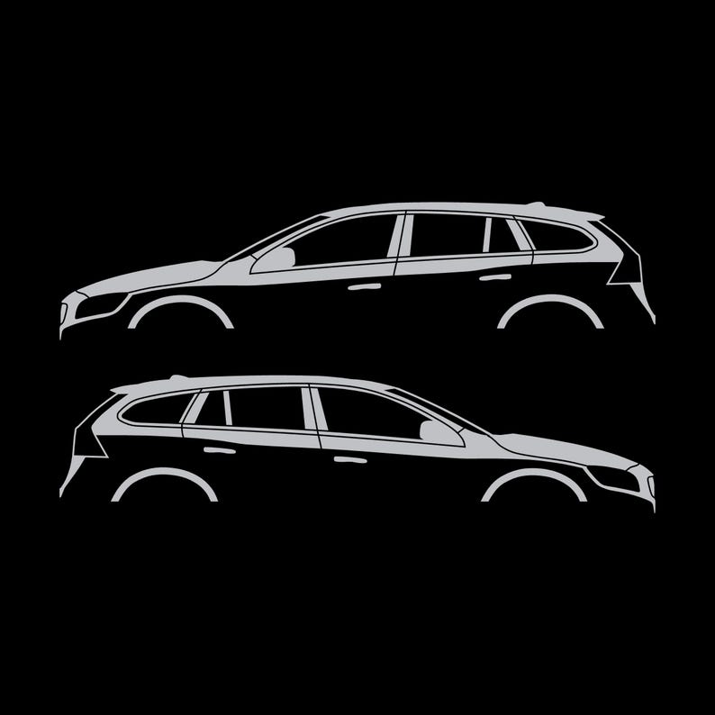 Set Of 2 Car Silhouette Decal Stickers For Volvo V60 2011-18 1st Gen Silver
