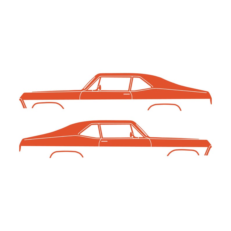 Set Of 2 Car Silhouette Decal Stickers For Chevy Nova 3rd Gen 1968-72 Orange