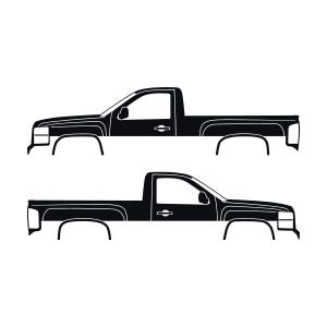 Set mit 2 Auto-Silhouette-Aufklebern für Chevrolet Silverado 2007-13 Einzelkabine Schwarz