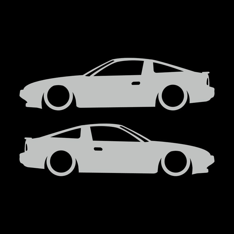 Set Of 2 Lowered Car Silhouette Decal Stickers For Nissan 180SX - 240SX S13 Light Grey