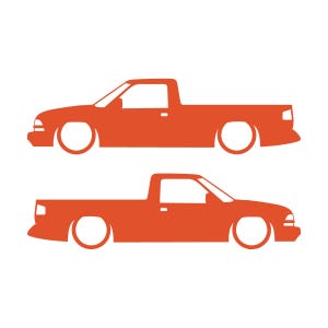 Juego de 2 calcomanías con silueta de auto rebajado para Chevrolet S10 de segunda generación, cabina simple, 1998-2004 Naranja