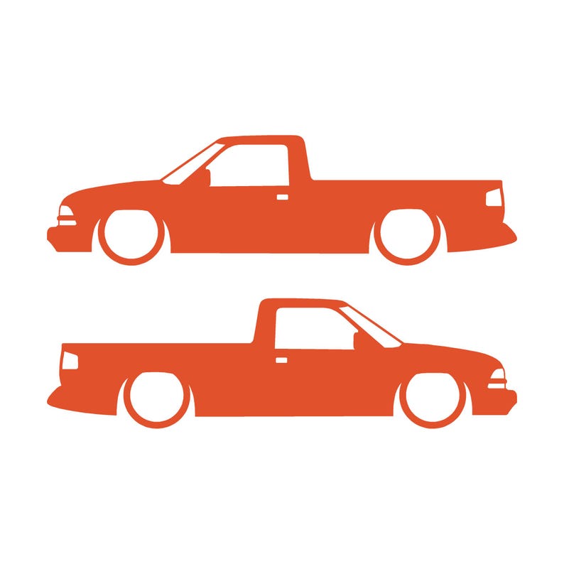 Juego de 2 calcomanías con silueta de auto rebajado para Chevrolet S10 de segunda generación, cabina simple, 1998-2004 Naranja