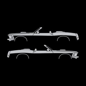 Conjunto de 2 adesivos com a silhueta de um carro rebaixado para Ford Mustang Conversível de 1969. Prata