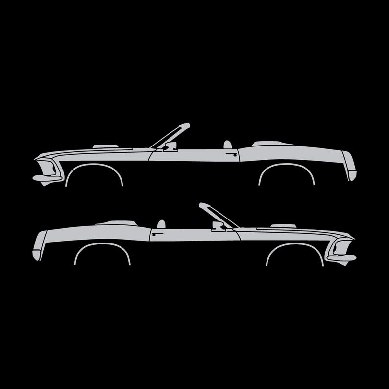 Conjunto de 2 adesivos com a silhueta de um carro rebaixado para Ford Mustang Conversível de 1969. Prata