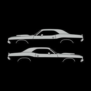 Set Of 2 Car Silhouette Decal Stickers For Dodge Challenger Shaker Hood Classic Hardtop 1st Gen 1970-74 Light Grey