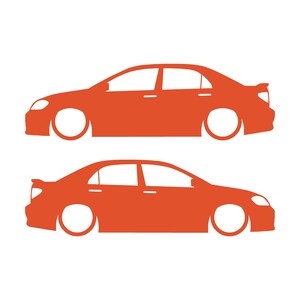 Set Of 2 Lowered Car Silhouette Decal Stickers For Toyota Corolla S XRS 9th Gen Sedan Orange