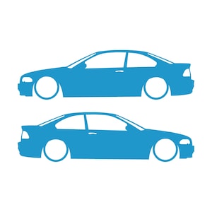 Set van 2 verlaagde autosilhouet-stickers voor BMW E46 3-serie coupé (pre-facelift). Light Blue