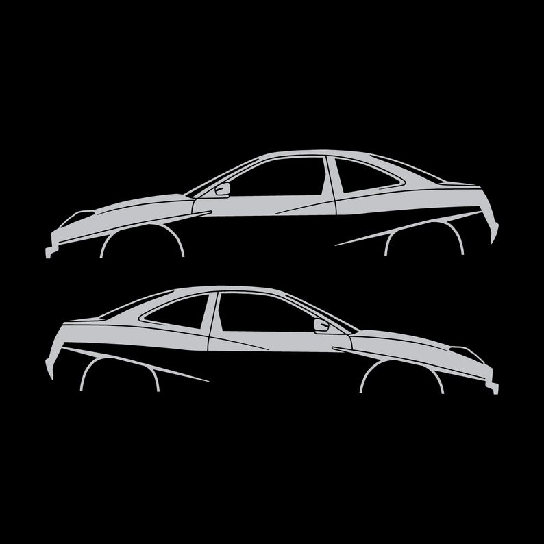 Set Of 2 Lowered Car Silhouette Decal Stickers For Fiat Coupe Silver