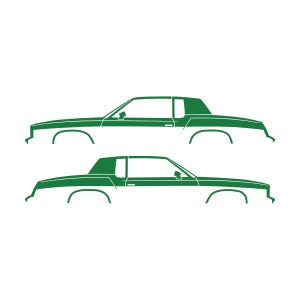 Set mit 2 Auto-Silhouette-Aufklebern für Oldsmobile Cutlass Supreme 4. Generation 1978-80 Coupé Grün