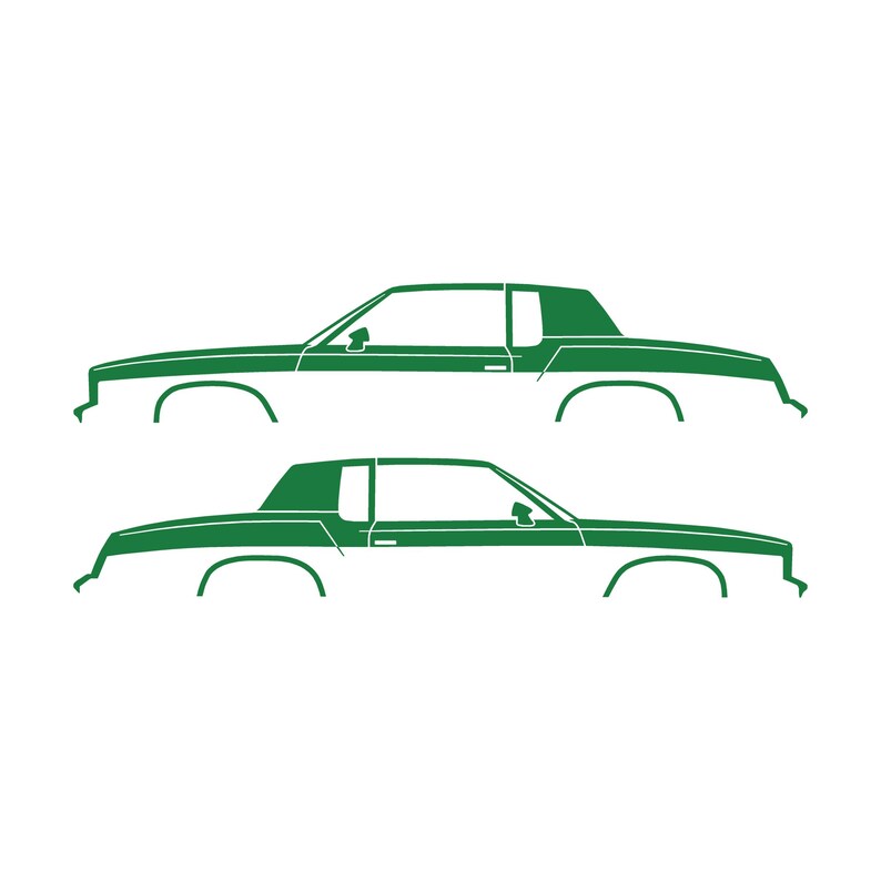 Set mit 2 Auto-Silhouette-Aufklebern für Oldsmobile Cutlass Supreme 4. Generation 1978-80 Coupé Grün