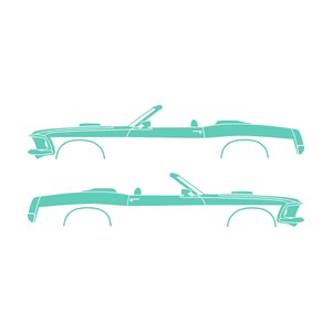 Conjunto de 2 adesivos com a silhueta de um carro rebaixado para Ford Mustang Conversível de 1969. Mint