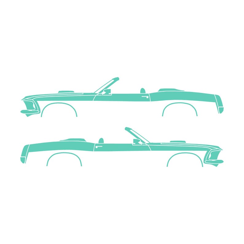 Conjunto de 2 adesivos com a silhueta de um carro rebaixado para Ford Mustang Conversível de 1969. Mint