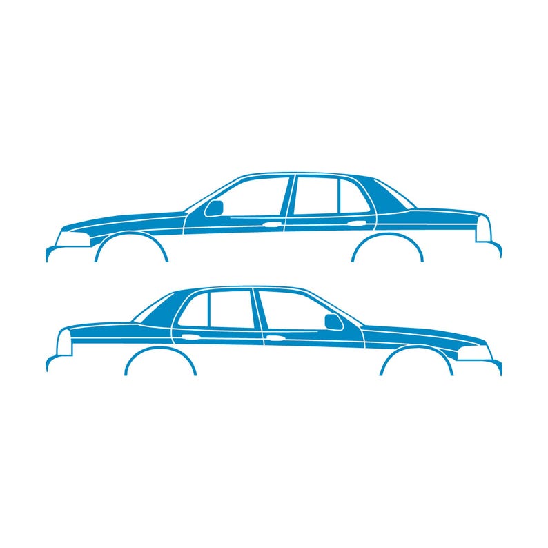 Juego de 2 pegatinas con silueta de coche para Ford Crown Victoria de 2.ª generación Light Blue