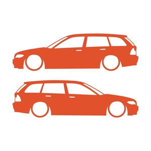 Set Of 2 Lowered Car Silhouette Decal Stickers For BMW E46 3-series Facelift Touring Orange