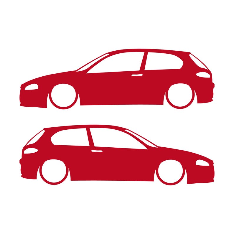 Set Of 2 Lowered Car Silhouette Decal Stickers For Alfa Romeo 147 Facelift 2005+ 3-DOOR Hatchback Red