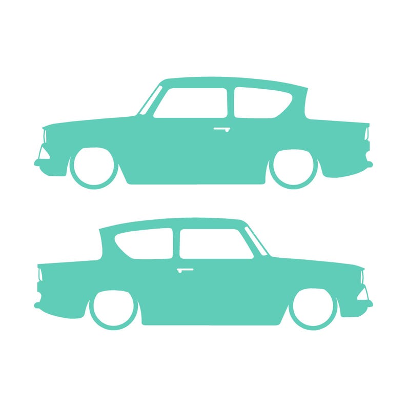 Lot de 2 autocollants silhouette de voiture pour Ford Anglia 105e Mint