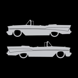 Set Of 2 Lowered Car Silhouette Decal Stickers For 1957 Chevrolet Bel Air Convertible Coupe Silver