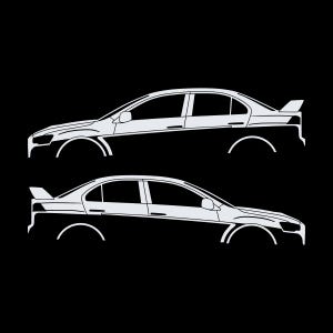 Set Of 2 Lowered Car Silhouette Decal Stickers For Mitsubishi Lancer Evo X 10 White