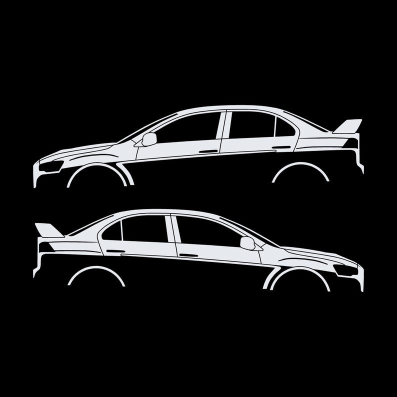 Set Of 2 Lowered Car Silhouette Decal Stickers For Mitsubishi Lancer Evo X 10 White
