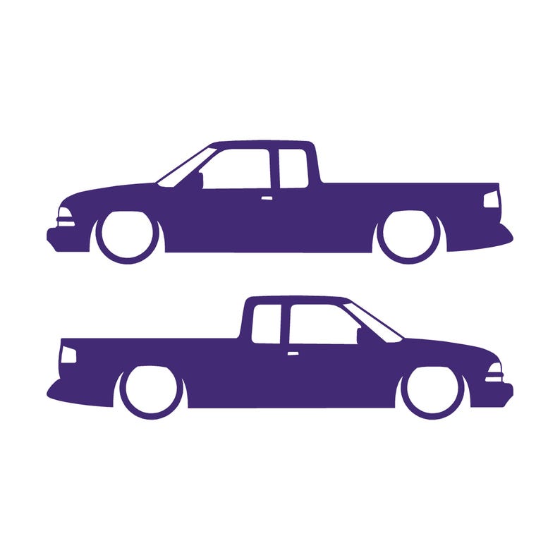 Set Of 2 Car Silhouette Decal Stickers For Chevrolet S10 2nd Gen Ext Cab 1998-2004 Purple