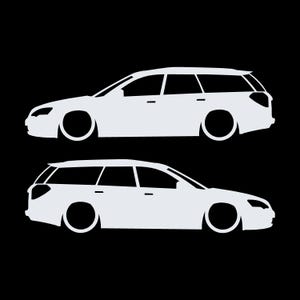 Juego de 2 pegatinas decorativas con silueta de coche rebajado para Subaru Legacy BP Wagon de cuarta generación. Blanco