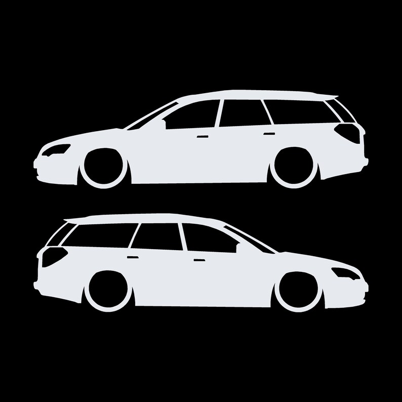 Juego de 2 pegatinas decorativas con silueta de coche rebajado para Subaru Legacy BP Wagon de cuarta generación. Blanco
