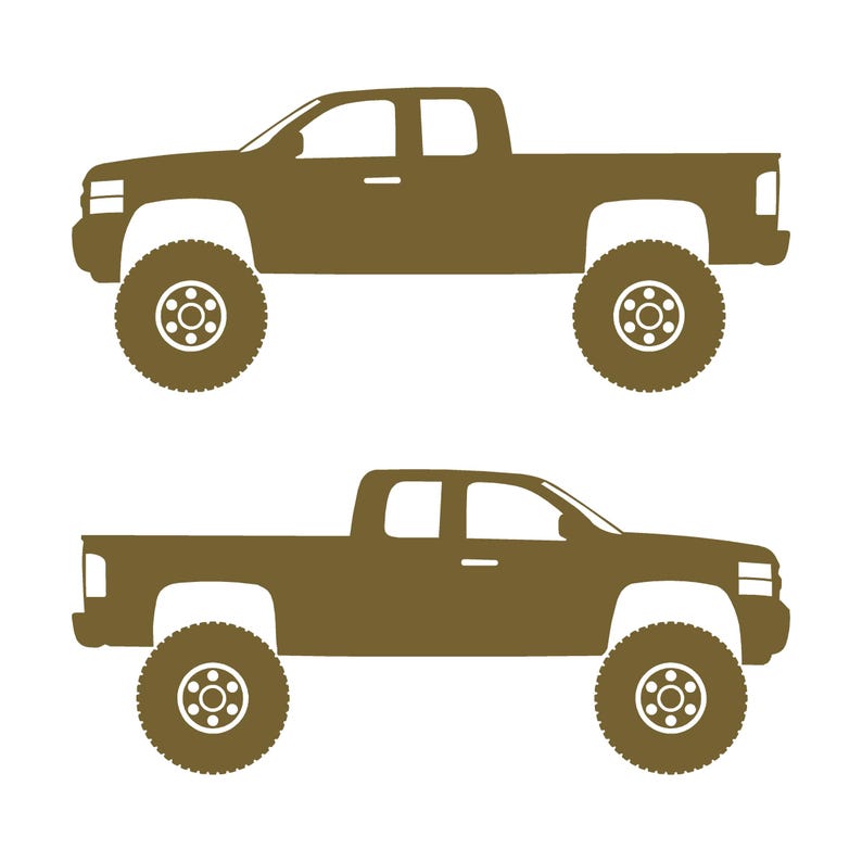 Set Of 2 Lifted Car Silhouette Decal Stickers For Chevrolet Silverado 2nd Gen 2007-14 Ext Cab Gold