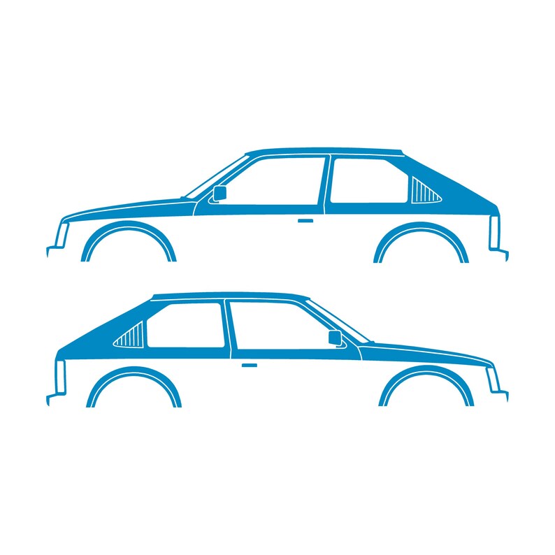 Set Of 2 Car Silhouette Decal Stickers For Opel Kadett D GTE 3-Door Hatchback Light Blue