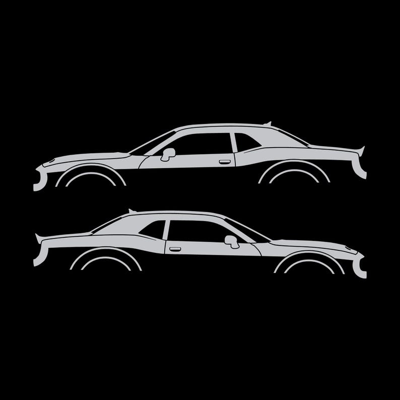 Ensemble de 2 autocollants silhouette de voiture pour Dodge Challenger Hellcat Argent