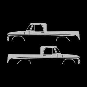 Set Of 2 Car Silhouette Decal Stickers For Dodge D100 1st Gen Short Bed Sweptline Light Grey