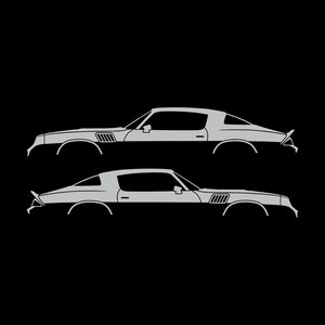 Set mit 2 Auto-Silhouette-Aufklebern für Chevrolet Camaro Z28 2. Generation 1978-79 Coupé Light Grey