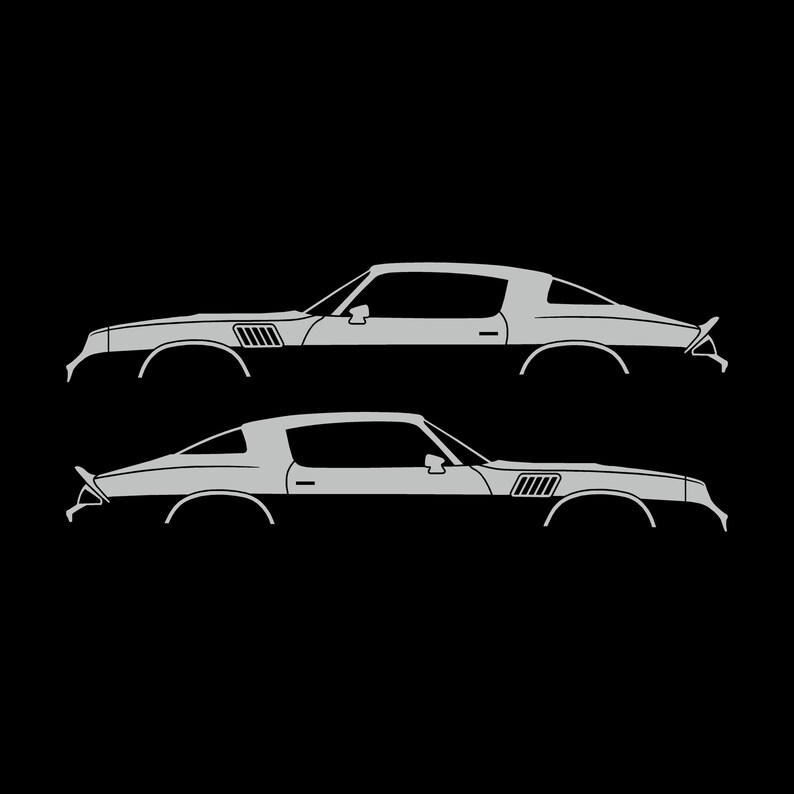 Set mit 2 Auto-Silhouette-Aufklebern für Chevrolet Camaro Z28 2. Generation 1978-79 Coupé Light Grey