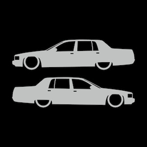 Set Of 2 Lowered Car Silhouette Decal Stickers For Cadillac Fleetwood 2nd Gen 1993-96 Light Grey